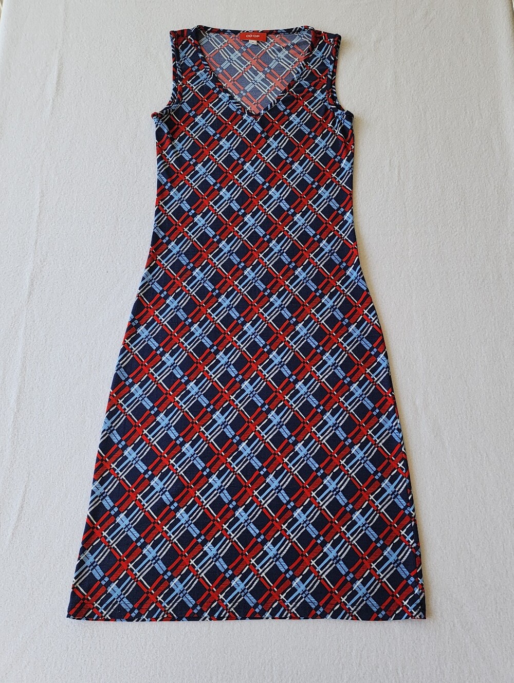 CO-OP Plaid Sleeveless A-Line Midi Dress Petite Red Blue Preppy